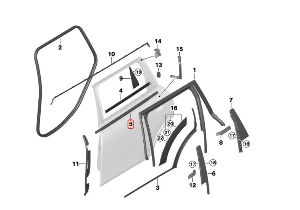 Mini Cooper Right Rear Door Belt Line Trim New OEM 51357473262 F54