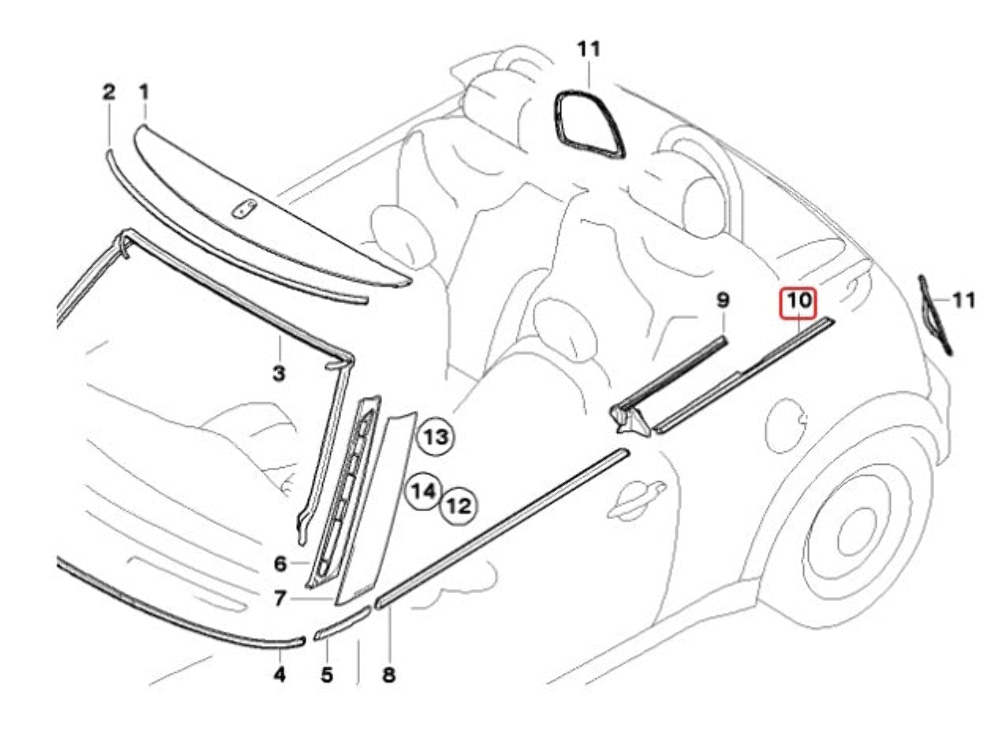 Mini Cooper Convertible Chrome Right Outer Weatherstrip Trim 51377190616 09-15 R57