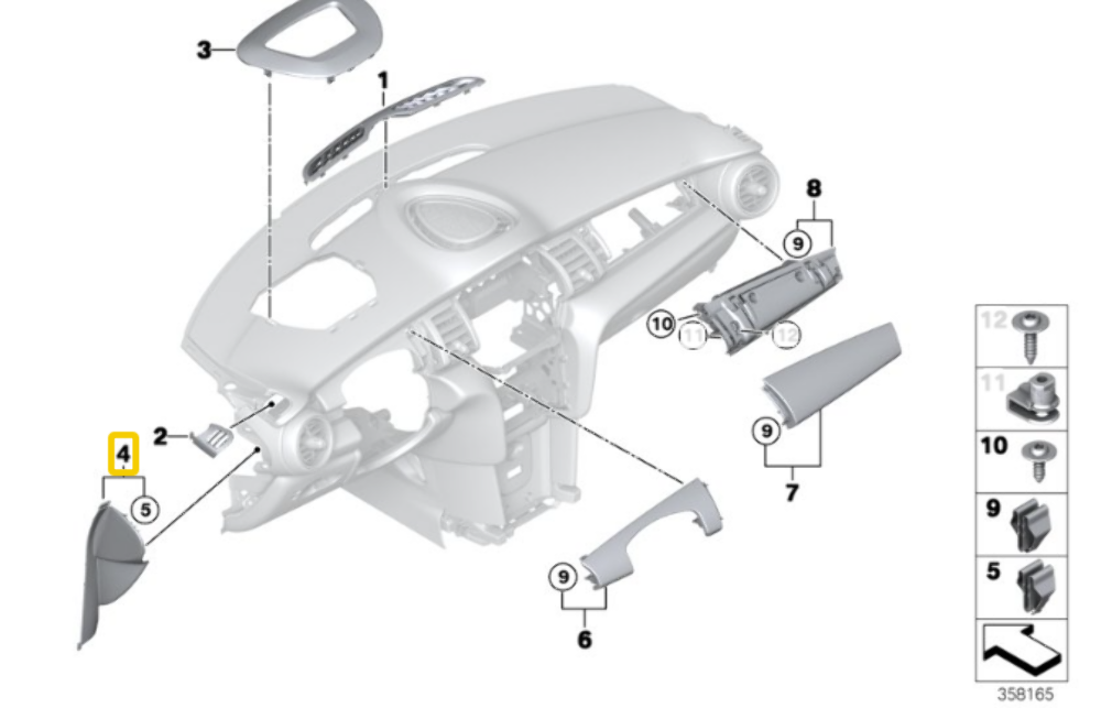 Mini Cooper Right Outer Dashboard Trim 51459262364 13-19 F56 F57